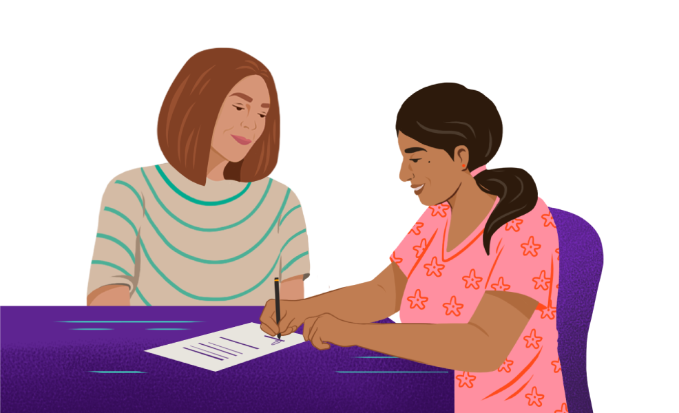 Empleadora y trabajadora del hogar firmando el contrato de trabajo que las vincula